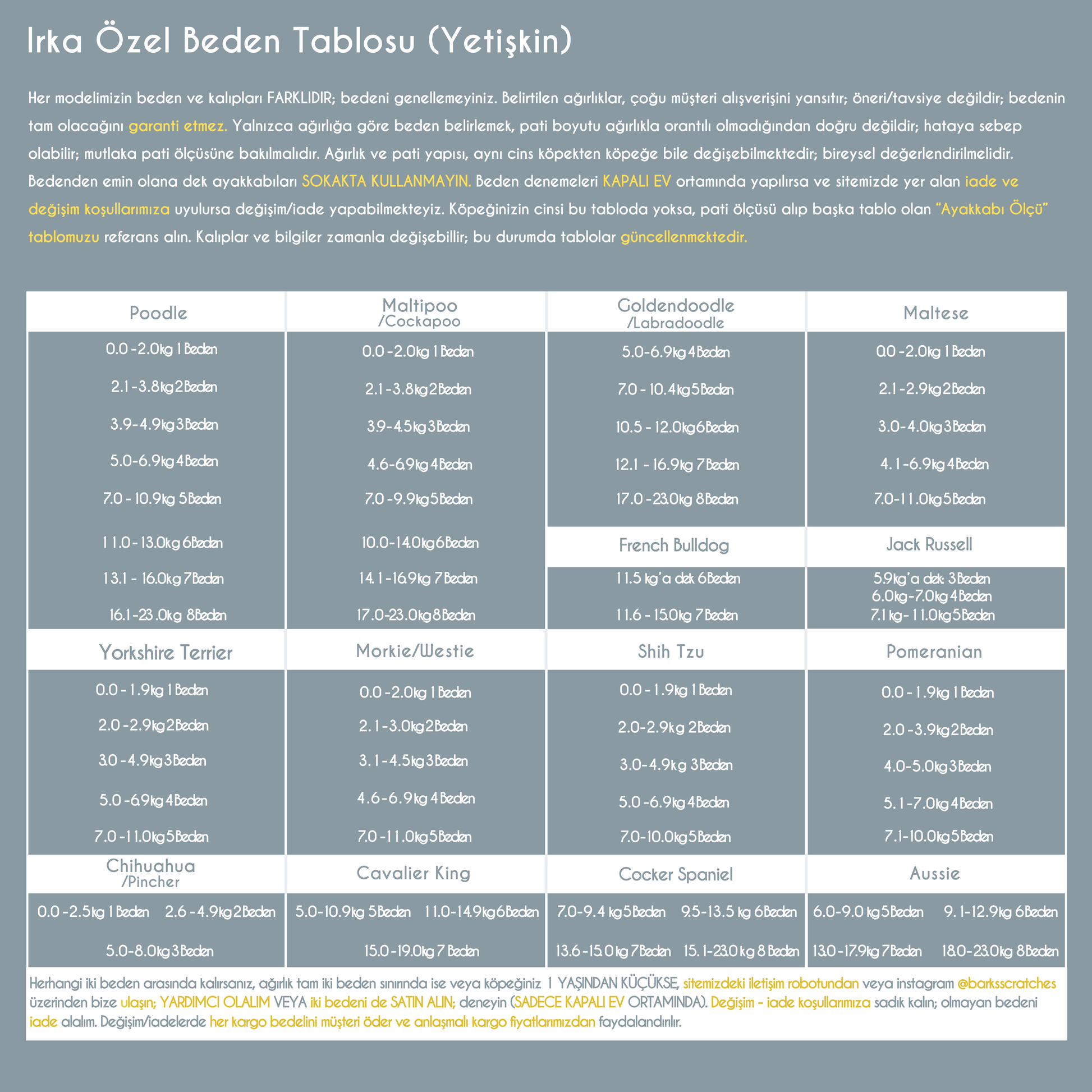barks and scratches kislik köpek ayakkabisi beden tablosu
